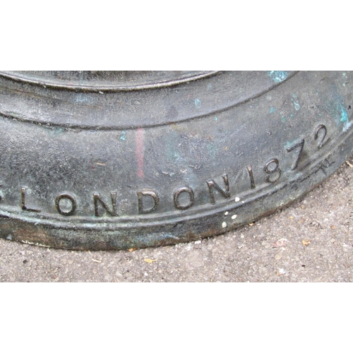 2087 - A 19th century bronze turret bell (complete with clanger) with raised lettering J Warner & Sons, Lon... 