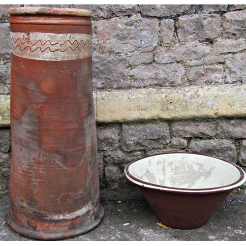 2099 - A vintage circular tapered terracotta dairy pan with glazed interior, 45c,m diameter x 21cm high, to... 