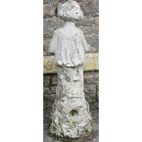 2107 - A reclaimed bird bath with weathered painted finish in the form of a girl seated on a tree stump and... 