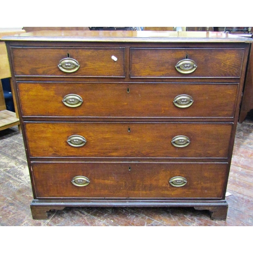 2729 - Georgian oak country made chest of three long and two short drawers with embossed brass plate handle... 