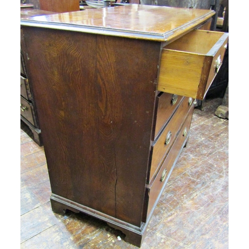 2729 - Georgian oak country made chest of three long and two short drawers with embossed brass plate handle... 