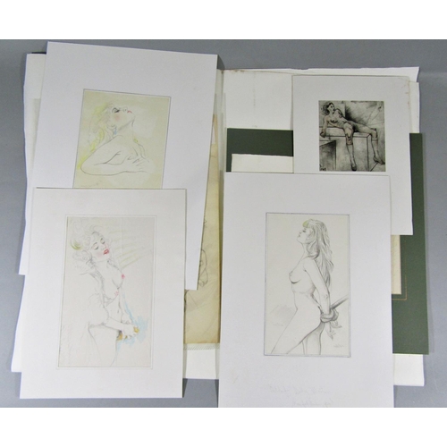 311 - A collection of unframed prints, drawings and etchings, mostly on an erotic theme, including etching... 