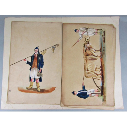 315 - A set of four 19th century gouache studies of figures in European style costume including pair of fi... 