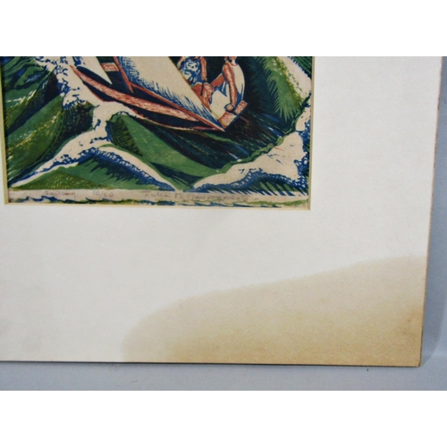 319 - Julia M Mavrogordato (British 1903-1992) - Sailing, signed coloured limited edition lino cut print o... 