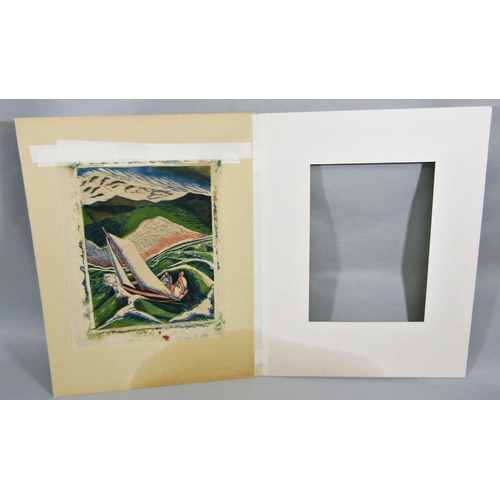 319 - Julia M Mavrogordato (British 1903-1992) - Sailing, signed coloured limited edition lino cut print o... 