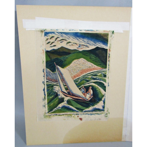 319 - Julia M Mavrogordato (British 1903-1992) - Sailing, signed coloured limited edition lino cut print o... 