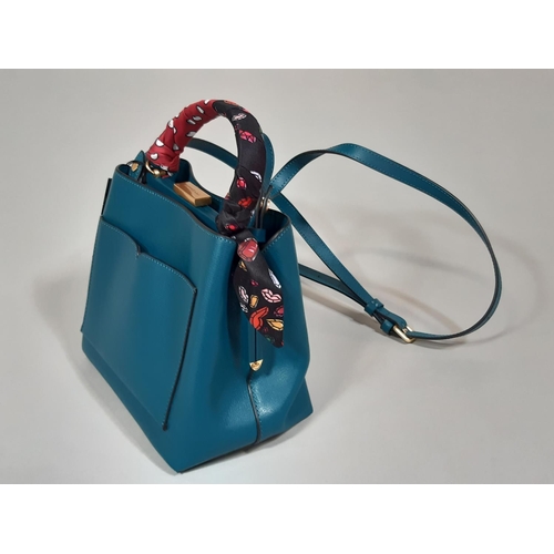 1558 - Hand bag by Lulu Guiness 'Ruby with Scarf' in emerald leather with scarf detail around handle, and b... 