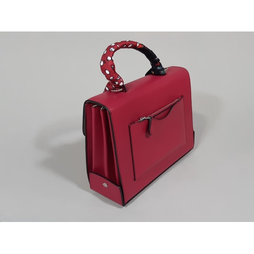 1559 - Hand bag by Lulu Guiness 'Large Queenie with Scarf' in raspberry leather with scarf detail around ha... 