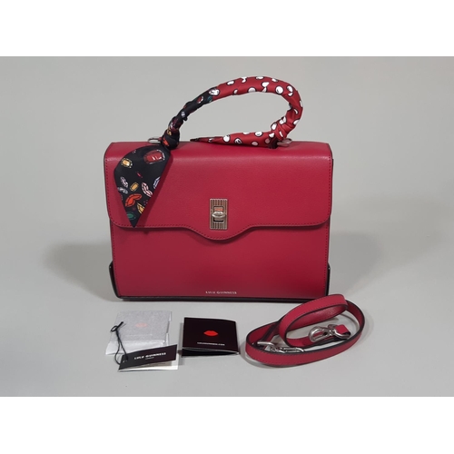 1559 - Hand bag by Lulu Guiness 'Large Queenie with Scarf' in raspberry leather with scarf detail around ha... 