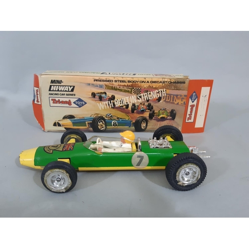 70 - 4 boxed vintage toys comprising Triang Toys Mini Hi Way Racing Car Series Silverstone in green with ... 