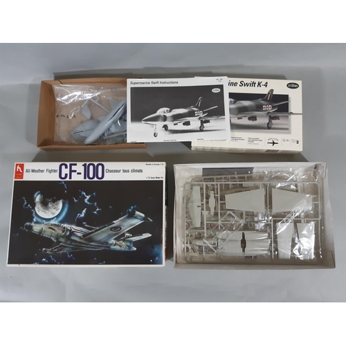 77 - 7 model aircraft kits, all 1:72 scale models of jets,  appear to be un-started, some in sealed cello... 