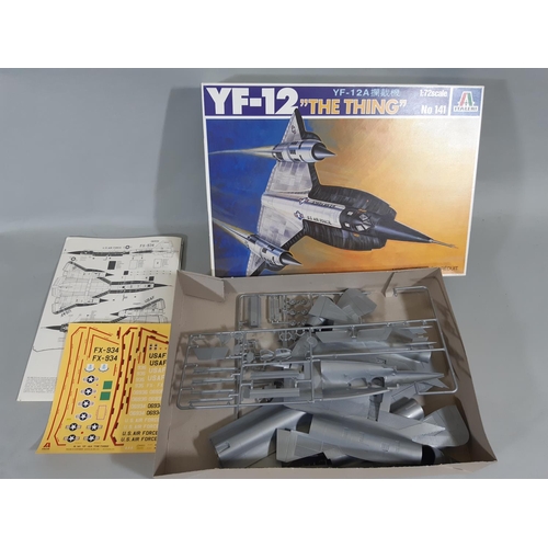 77 - 7 model aircraft kits, all 1:72 scale models of jets,  appear to be un-started, some in sealed cello... 