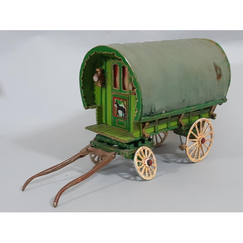 81 - 6 scratch built wooden carriages and wagons with decorated painted finish, longest is approx 30cm lo... 