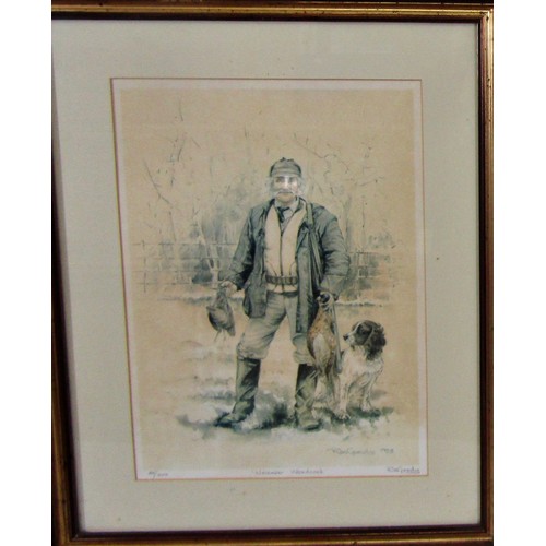 230 - Ros Goody - Three studies of shooting subjects - Gamekeeper with pheasants, Gamekeeper with spaniel ... 