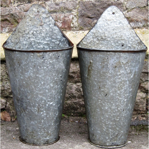 2116 - A pair of contemporary galvanised tin wall pockets/planters, 32 cm wide x 61 cm high