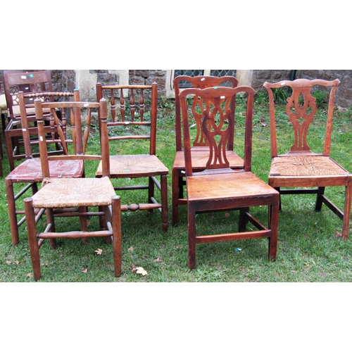 2171 - A pair of Georgian country made Chippendale style dining chairs with pierced vase shaped splats, sol... 