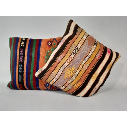 1546 - 2 good quality cushions with zipped covers, cut from colourful woven kelim type cloth, in very good ... 