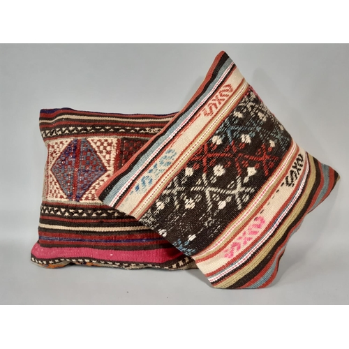 1548 - 2 good quality cushions with zipped covers, cut from colourful woven kelim type cloth, in very good ... 