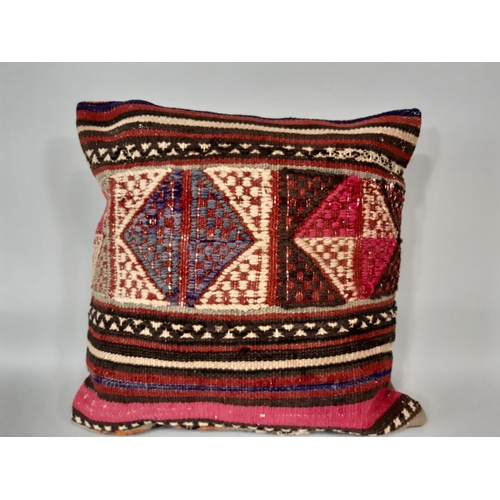 1548 - 2 good quality cushions with zipped covers, cut from colourful woven kelim type cloth, in very good ... 