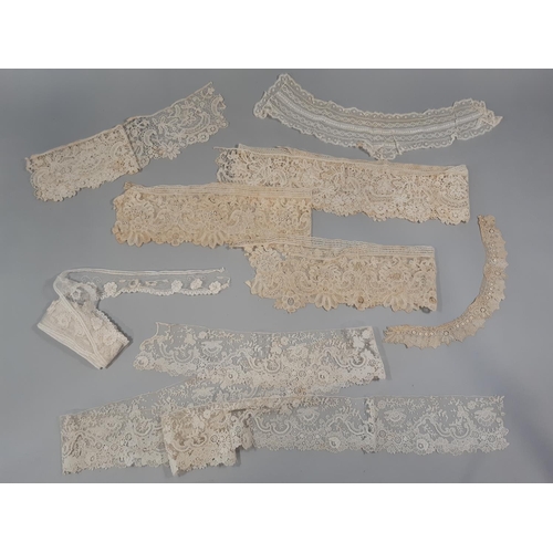 1549 - Collection of interesting 19th century textiles including hand made lacework collars,  lengths of la... 