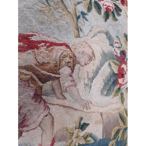 1574 - 3 18th/19th century Aubusson type woven tapestry panels; first depicts a scene from Aesops fables wi... 