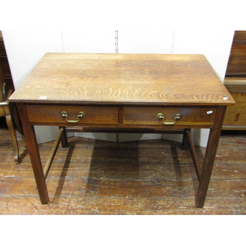 2723 - Early 20th century oak side or work table, enclosing two frieze drawers on square cut supports, toge... 