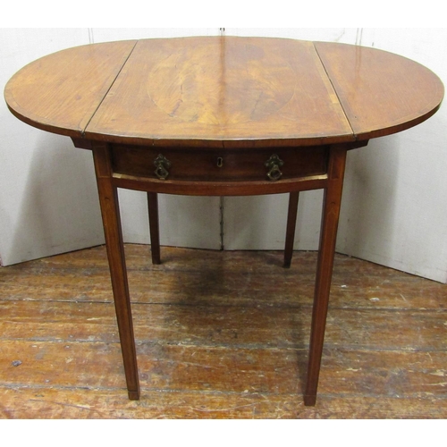 2726 - A Georgian mahogany oval Pembroke table enclosing a single frieze drawer raised on square taper legs... 