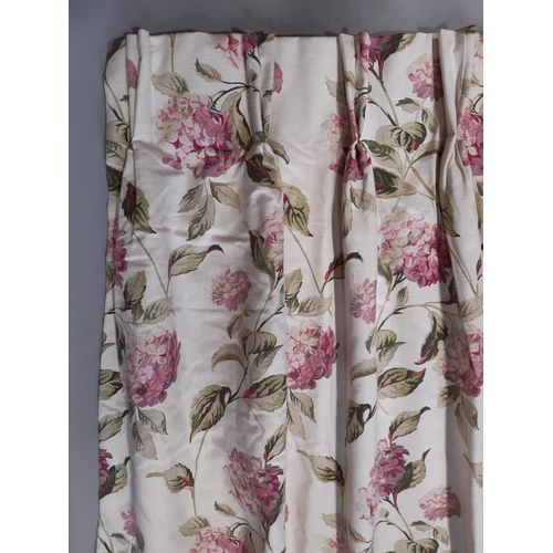 1525 - 2 pairs extra long curtains with triple pleat heading in Laura Ashley 'Hydrangea' fabric. Lined and ... 