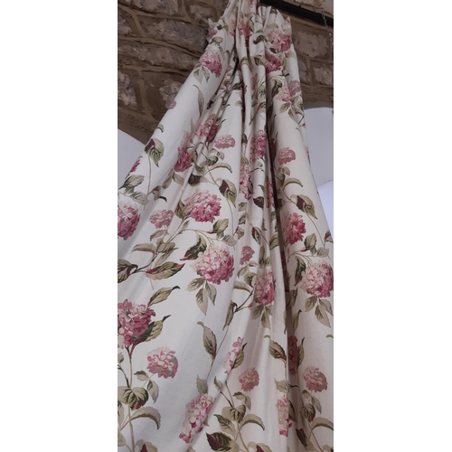 1525 - 2 pairs extra long curtains with triple pleat heading in Laura Ashley 'Hydrangea' fabric. Lined and ... 