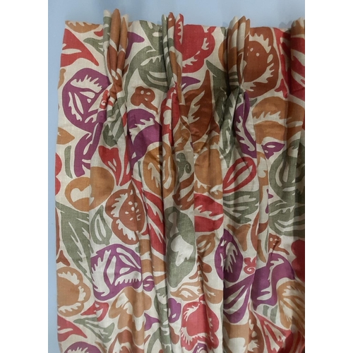 1526 - 1 pair of extra long heavyweight curtains with triple pleat heading in contemporary multi coloured p... 