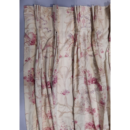 1528 - 2 pairs of extra long lined curtains in Laura Ashley floral printed fabric, with triple pleat headin... 