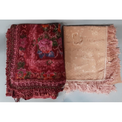 1534 - 2 vintage textile bed coverings/ throws both with fringing along 3 sides. One is chenille type in mu... 