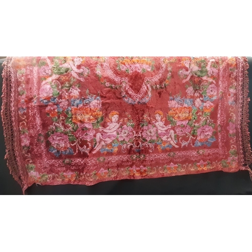 1534 - 2 vintage textile bed coverings/ throws both with fringing along 3 sides. One is chenille type in mu... 