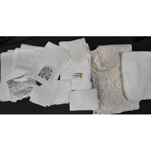 1570 - Collection of good quality white table linen including a damask table cloth, cloths with pulled thre... 