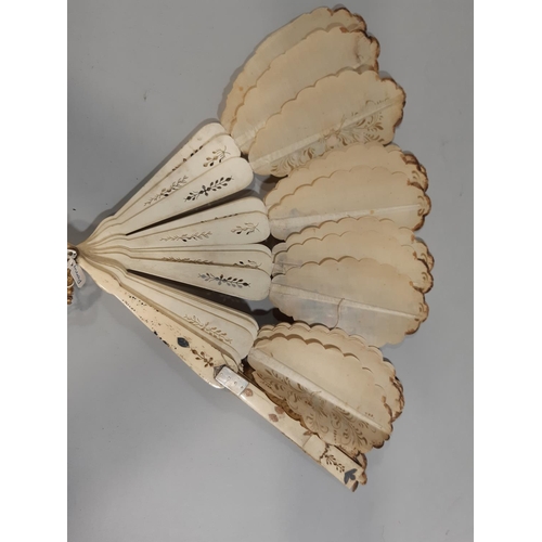 1576 - 19th century sandalwood, satin and feather fan with gilt and silvered stencilled detail, with printe... 