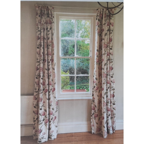 1525 - 2 pairs extra long curtains with triple pleat heading in Laura Ashley 'Hydrangea' fabric. Lined and ... 