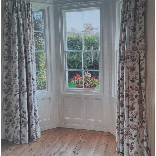 1525 - 2 pairs extra long curtains with triple pleat heading in Laura Ashley 'Hydrangea' fabric. Lined and ... 