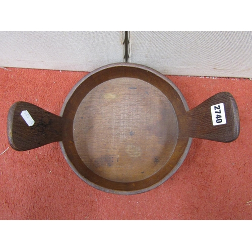 2740 - Small oak coopered dish, brass banded, 25 cm diameter