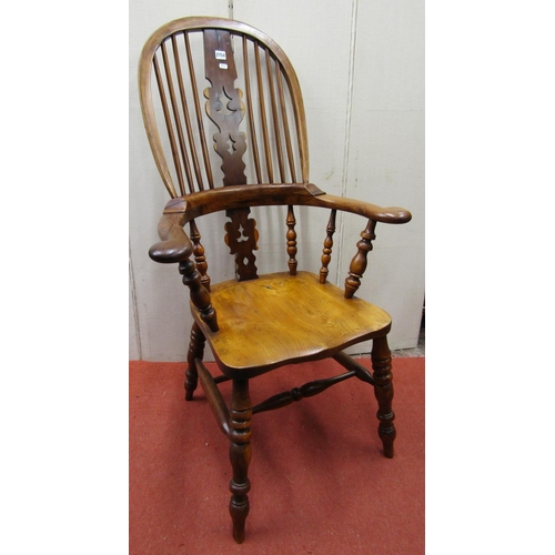 2754 - A good Georgian Windsor comb back elbow chair principally in elm and  yew wood with shaped and pierc... 