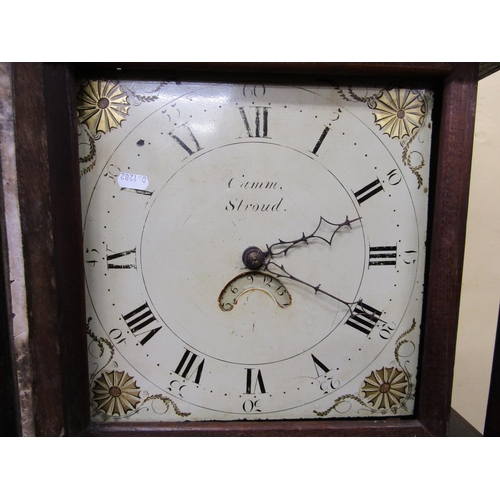 2770 - A simple Georgian oak longcase clock, the square painted dial with subsidiary calendar dial and encl... 