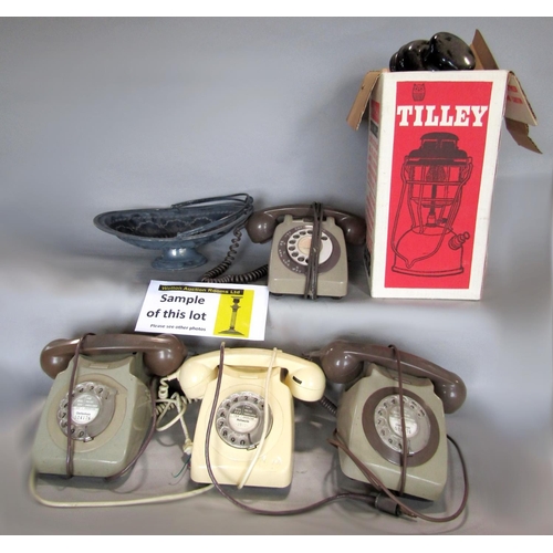 557 - Two boxed Tilley lamps, together with a collection of vintage telephone and a silver plated basket