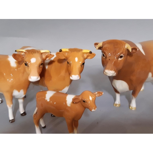 1093 - Collection of Beswick cattle comprising Guernsey  bull, 2 cows and calf, Freisian bull, cow and calf... 