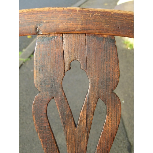 2794 - A 19th century windsor mixed wood hoop and stick back elbow chair with pierced splat turned supports... 