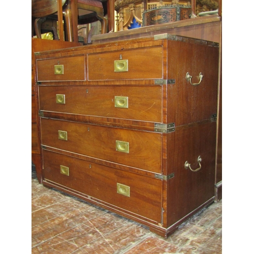 2723a - A mahogany two sectional chest in the military/campain style of three long and two short drawers wit... 