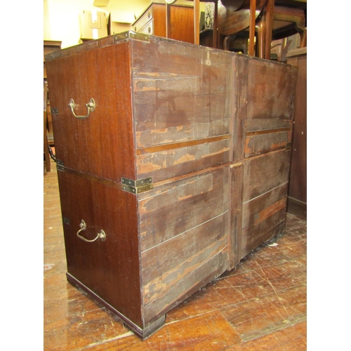 2723a - A mahogany two sectional chest in the military/campain style of three long and two short drawers wit... 