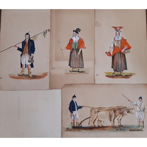 315 - A set of four 19th century gouache studies of figures in European style costume including pair of fi... 