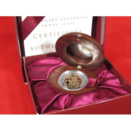 435 - The Perth Mint Centenary proof Sovereign 1999 with timber presentation case and literature, limited ... 