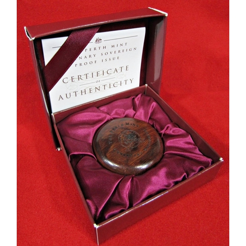 435 - The Perth Mint Centenary proof Sovereign 1999 with timber presentation case and literature, limited ... 