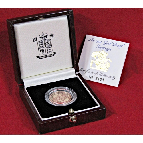 438 - 1994 proof Sovereign with presentation case