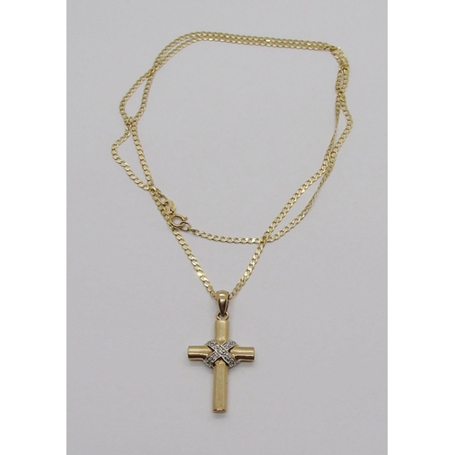 325 - 9ct diamond set bi-colour cross pendant necklace, 4.4g